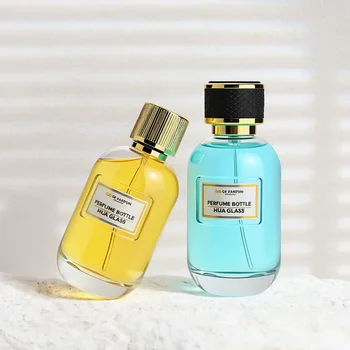 High -end Luxury Empty Clear 100ml 15mm Crimp Glass Perfume Bottle Fine Mist Sprayer With Plastic Cap and Box Packaging