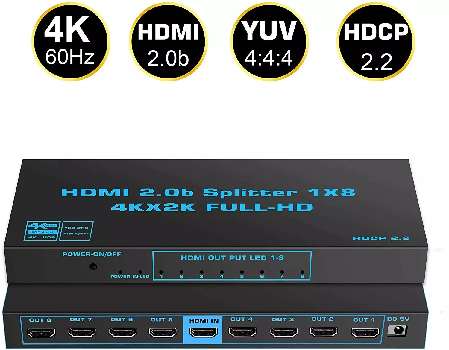 4k Full-hd Hdmi 2.0 Splitter 1x8 4kx2k@60hz Hdmi Splitter 1 In 8 Out ...