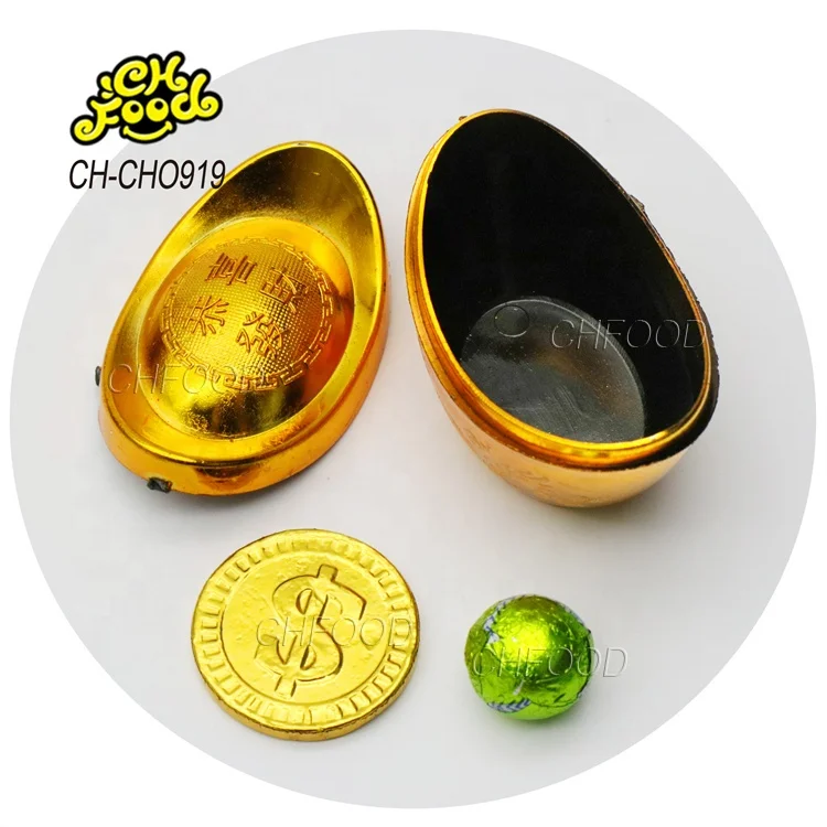 Hot Selling Ancient Chinese Gold Ingot Shape Toy with Chocolate Gold Coins and Chocolate Ball