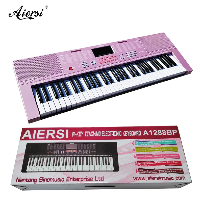China Aiersi Brand New Pink Electronic Organ Musical Instruments Professional Educational Equipment Keyboard Piano for Kids
