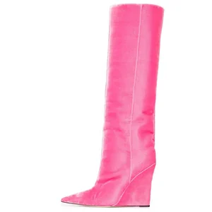 Fall Shoes 2022 High Heel Knee High Fushia Wedge Heel Boots for Women