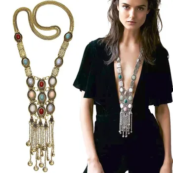 Bohemian Style Long Tassel Necklace for Women Fashion Accessories Pendant Statement Necklace Multi Layer Pearl Beaded Neck Chain