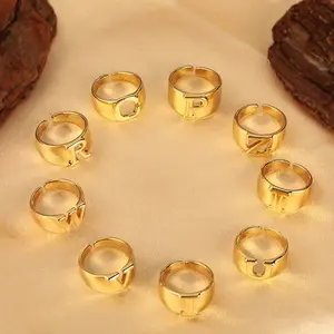 Wholesale Trendy Punk Style Women's 18K Gold Plated Copper Letter Adjustable Rings for Wedding or Party Gifts