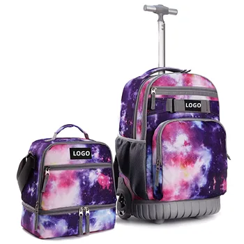 2024 OEM brand hot selling custom wheeled girl boy school backpack wheel trolley school bag with Galaxy Painting