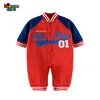 Thick blue sleeves with red letters