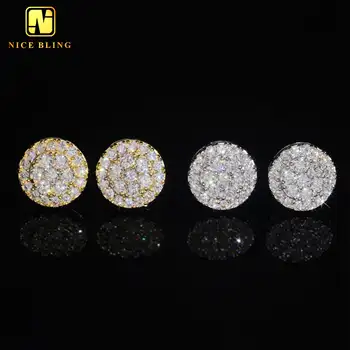 Round Shape Cluster Diamond Studs Women Earrings 925 Sterling Silver Moissanite Jewelry Fashion Hip Hop Ear Studs