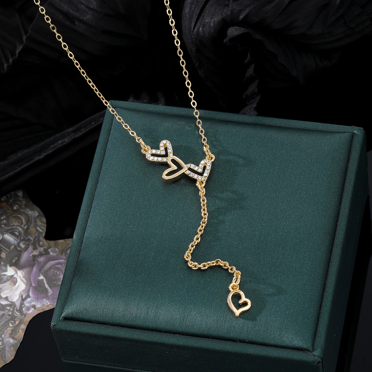 KISSWIFE Heart Zircon Tassel Necklace for Women