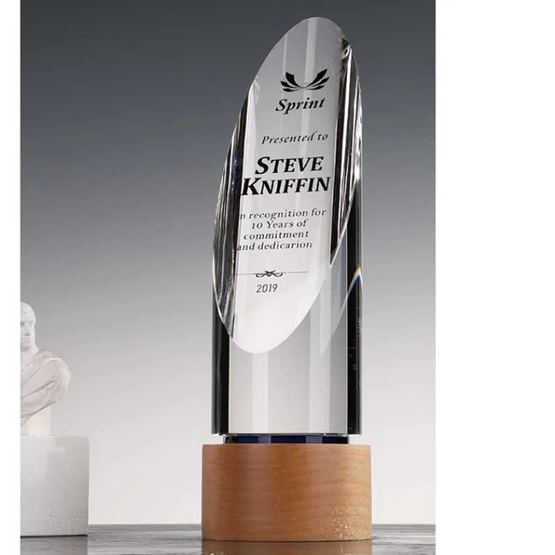 New design cylinder crystal trophy engraved award for sport gift