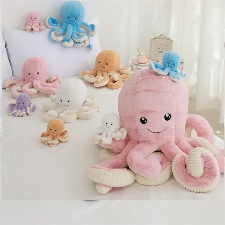 CustomPlushMaker offers MOQ for bulk wholesale Flip Octopus Plush Bed Pillows, crafted from PP Cotton: octopus plushie