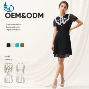 2026 Women's Elegant Solid Color Polyester Dress Women's Short Sleeve Casual Style Breathable Lace Natural Forefront