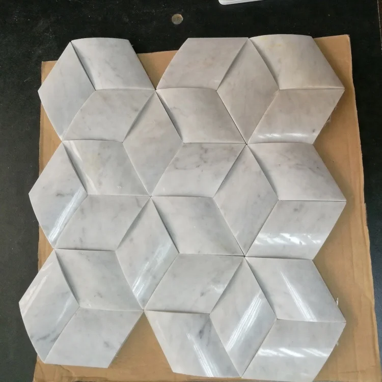 3D Carrara White Marble Mosaic Tiles For Wall Decoration Tile