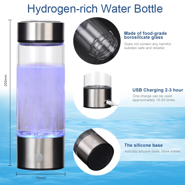 2024 Custom Logo Oem High Quality Gift Black 450Ml Portable Generator Ionizer Hydrogen H2 Rich Water Bottle Cup Filter