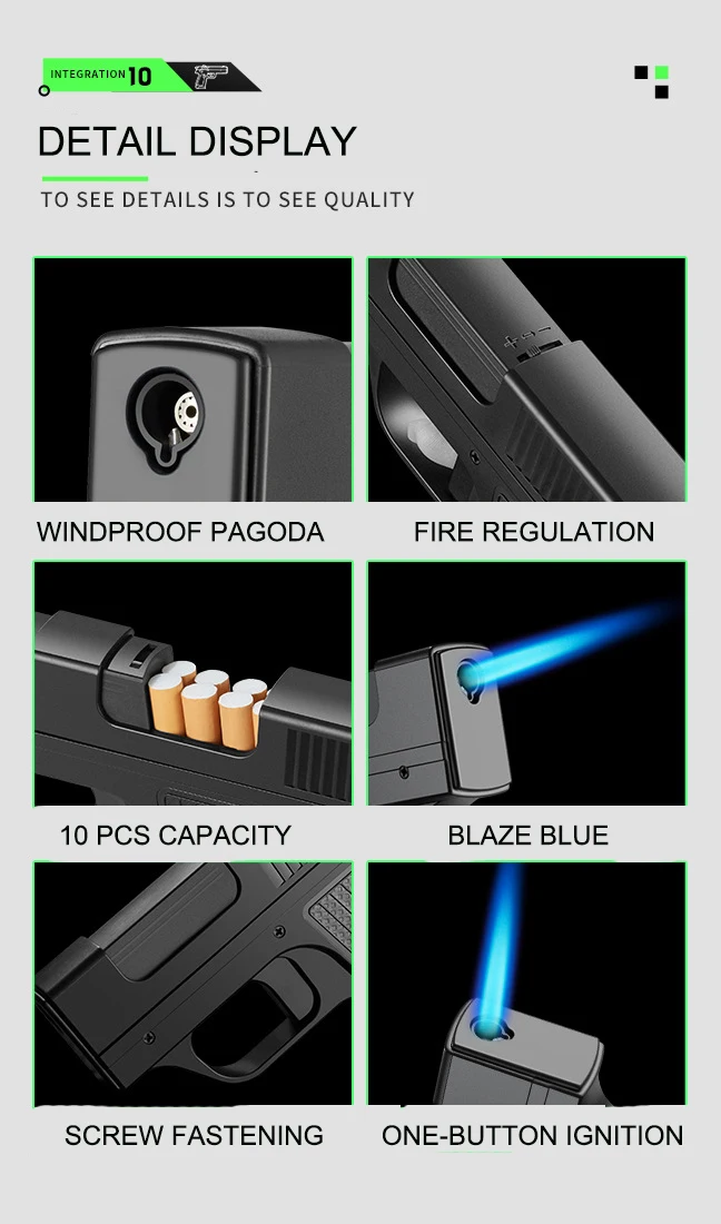 Airo New Cigarette Case Lighter 2 In 1 Torch Blue Flame Gun Lighter