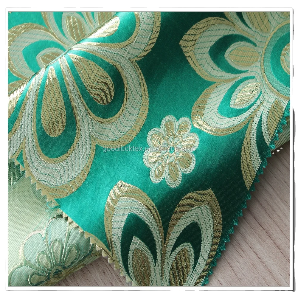 Зеленая хромированная золотистая металлическая полиэфирная нейлоновая жаккардовая ткань