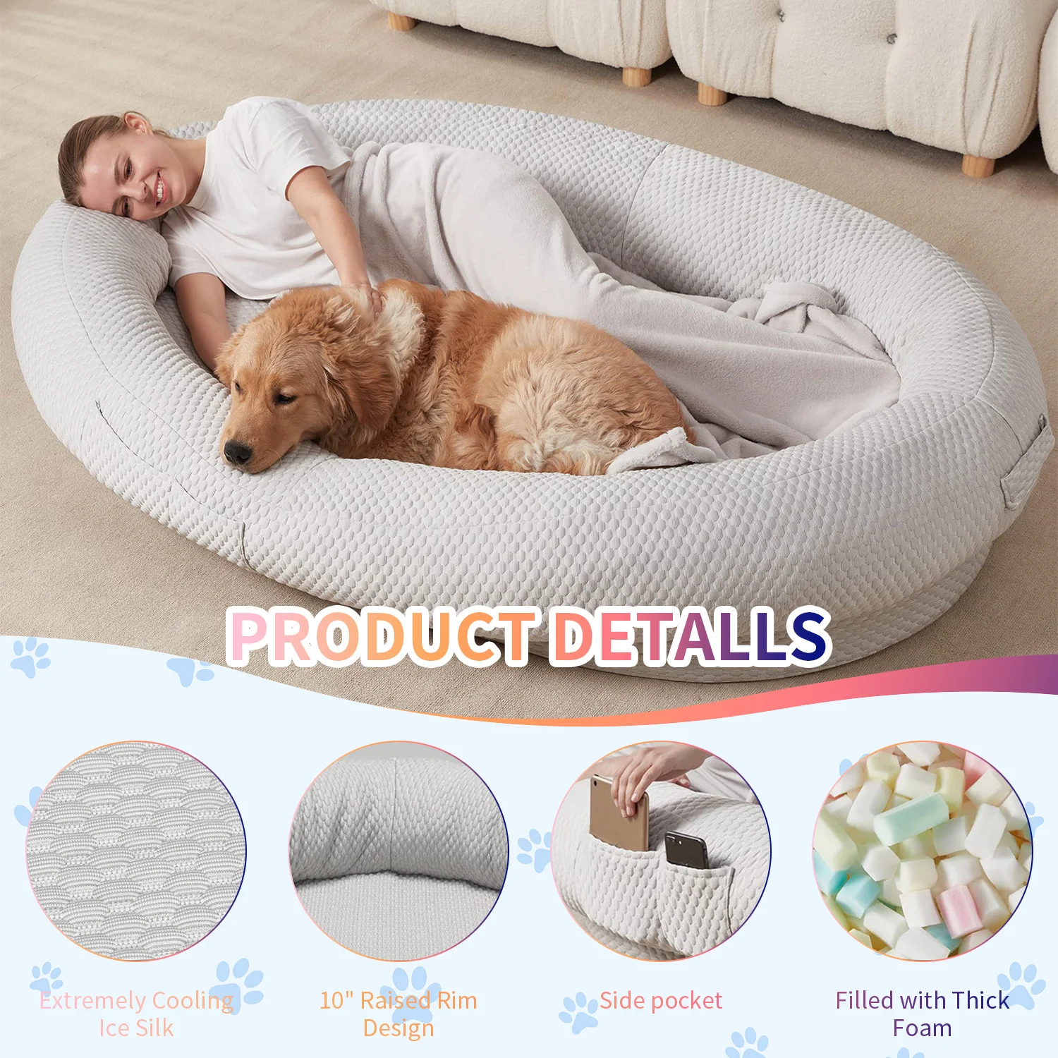 Hot selling xl xxl giant heavy duty extra large luxury super large sleep deeper human sized dog bed for humans supplier