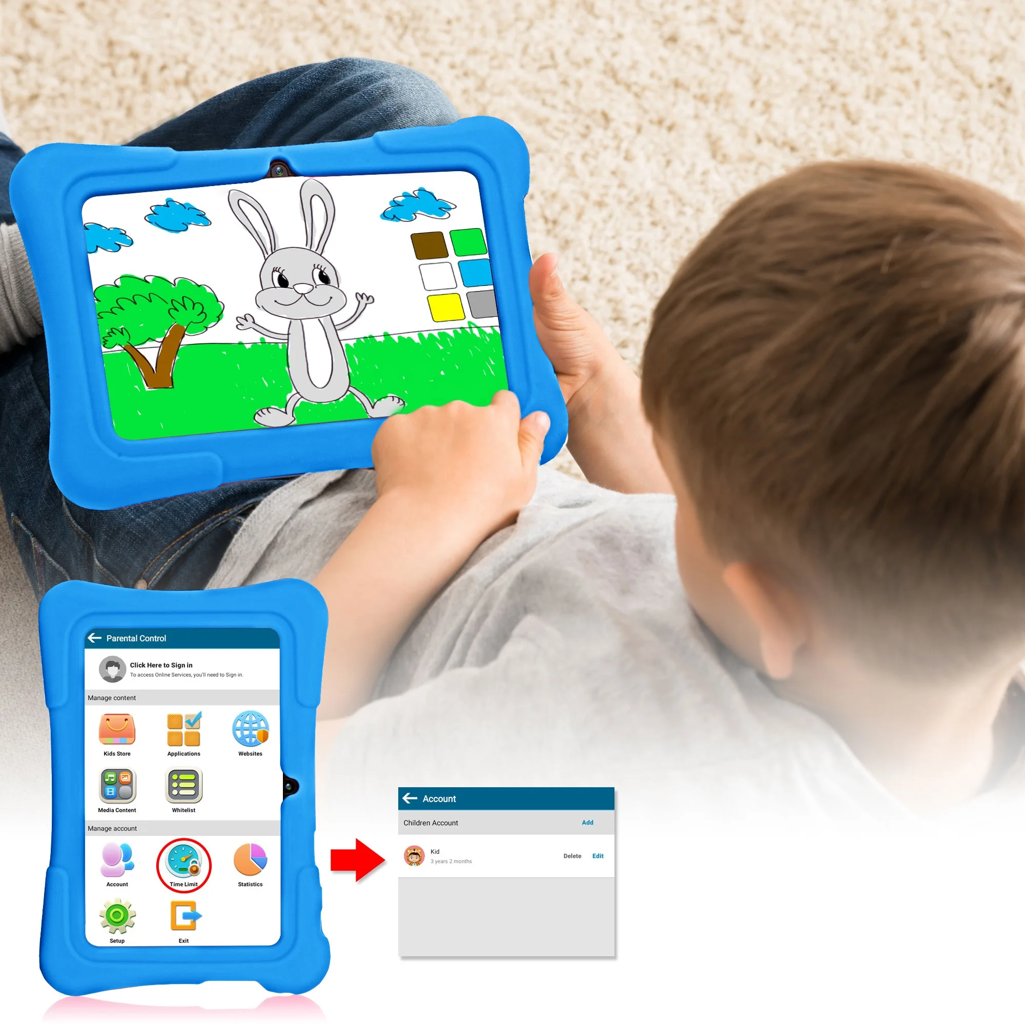 PRITOM K7 PRO 7" Tablet 1GB+16GB 0.3MP+2.0MP 2800mAh A50 Quad Core Kids 7 Inch Epad Android Os Tablet Pc for Education