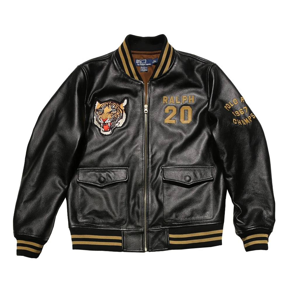 Baseball Uniform Casual Real Leather Coats Embroidered Tiger Cowhide Genuine Leather Jacket Men Clothing