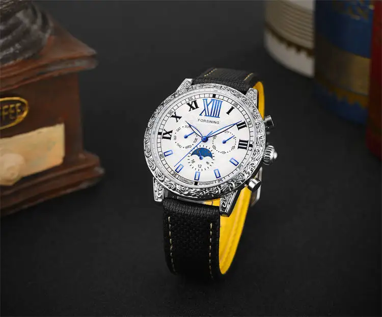 6923 Мужские механические часы из натуральной кожи