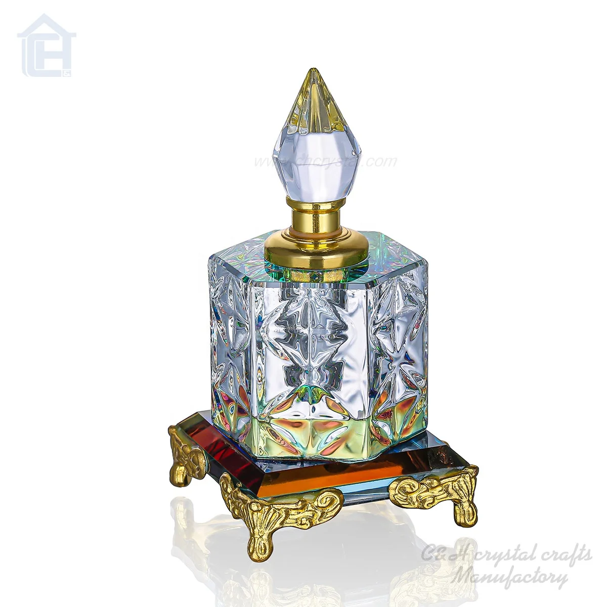 Customized Arabic Pyramid K9 Crystal Perfume Glass Bottles Triangle-Shaped UV Printed for Women's Gifts and Home Decor