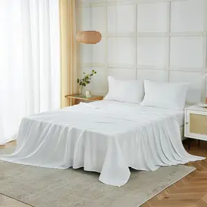 Silky Polyester White Flat Sheet 300tc Thread Count Breathable Eco Friendly Washable Bed Sheet All-Season Hotel and Home Use