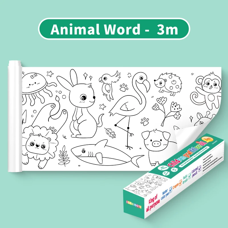 300cm Drawing Paper Roll Coloring Paper Roll For Kids With Glue Rich