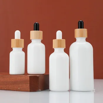 Empty ceramic white porcelain glass bottle 5ml 10ml 20ml 30ml 50ml 100ml cosmetic liquid serum essential Oil with bamboo dropper