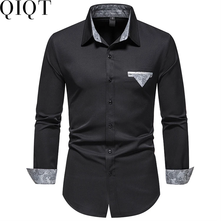 Factory Turn-Down Collar Casual Formal Classic Button Print Collar Slim Fit Vintage Shirts Long Sleeve Shirt For Men