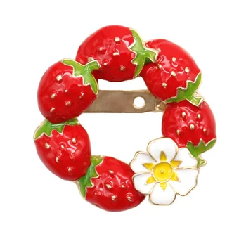 Custom Red Enamel Fruit Strawberry Brooches Yellow Floral Strawberry Brooch Pin for Kids