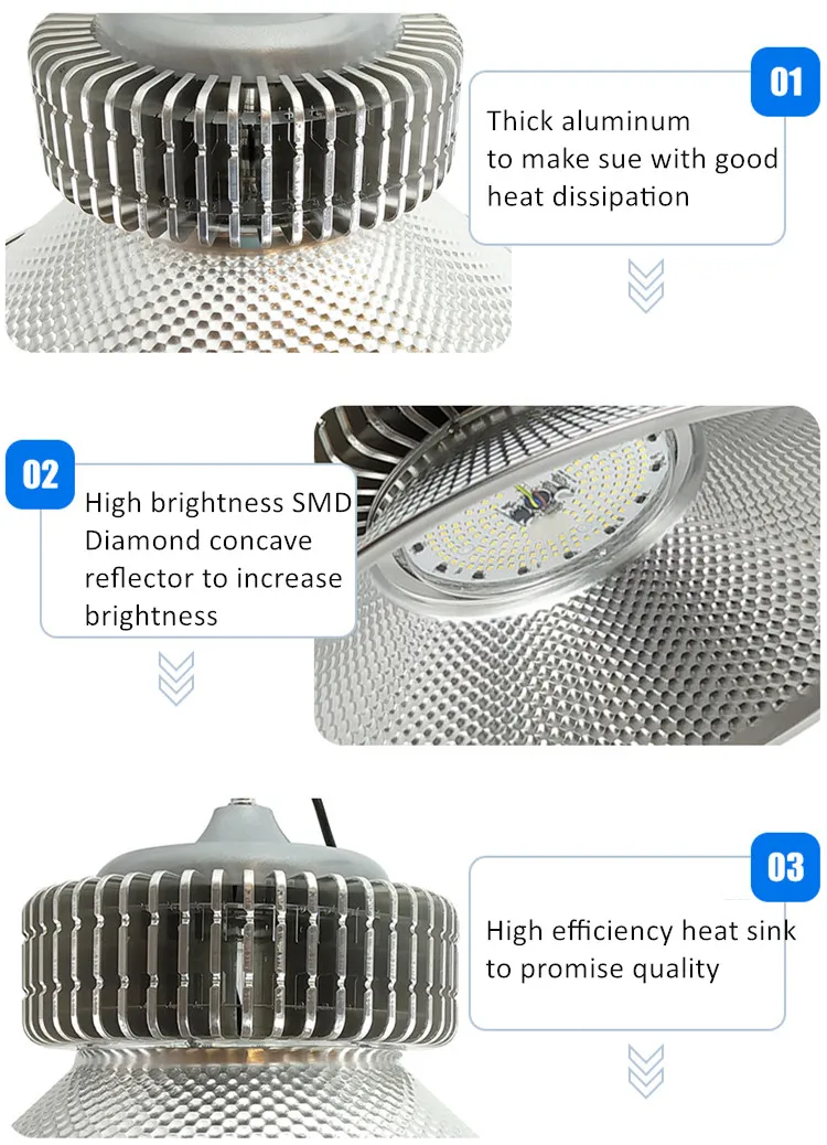 Warehouse High Bay Light Fixtures 100W 150W 200W LED High Bay Light