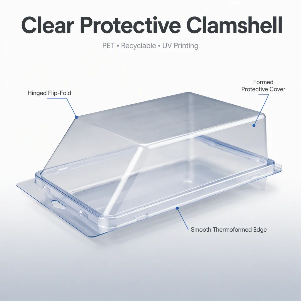 Flip-Fold Clamshell Blister Packaging Blush Cosmetic Recyclable PET 0.25-0.7mm Thickness Customizable OEM Options UV/Embossing