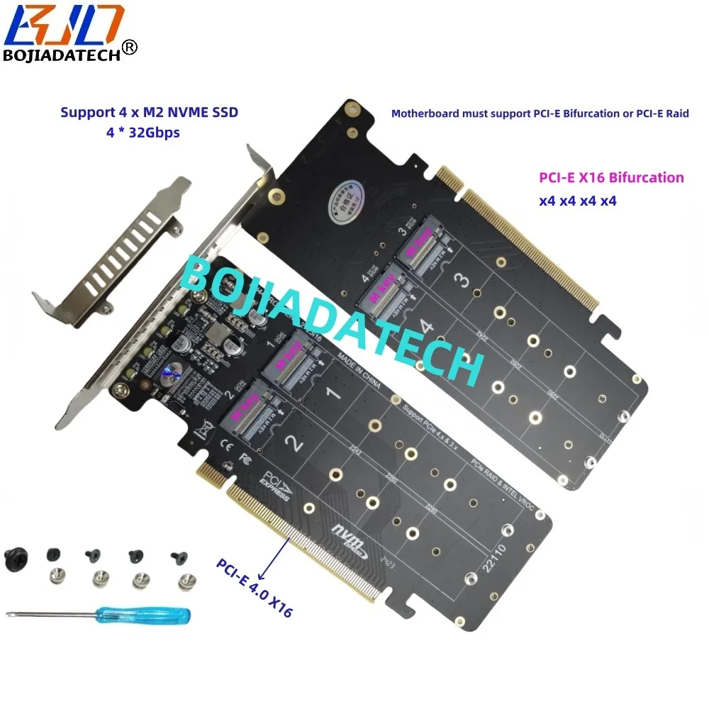 PCI-E 4.0 16X To 4 * NGFF M.2 Key-M NVME SSD Converter Adapter 