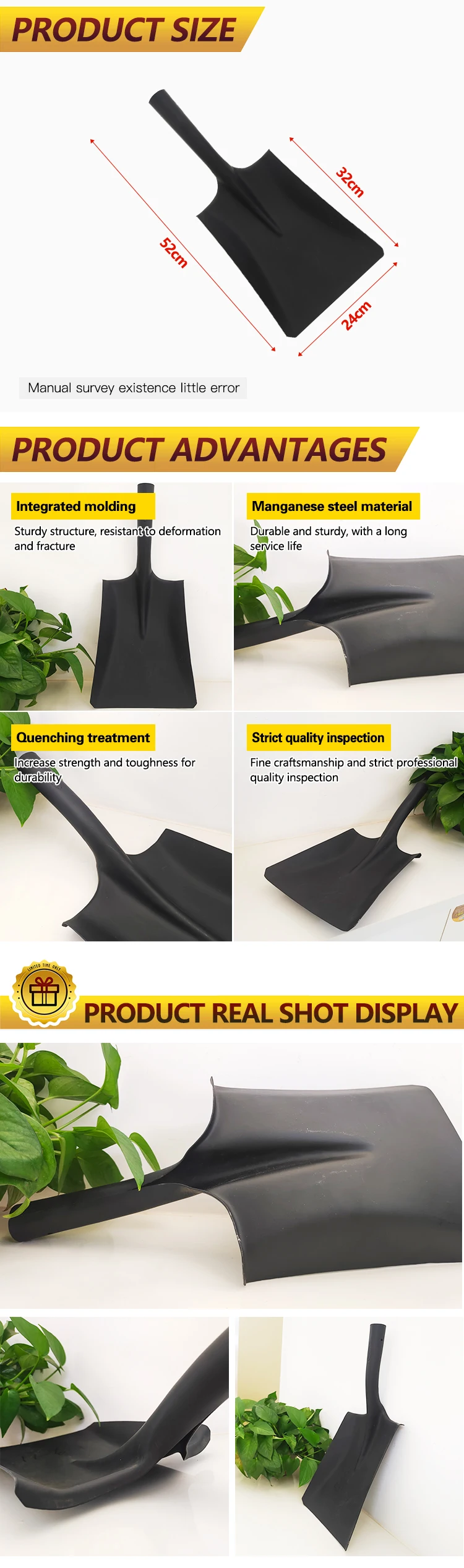 product china factory square round metal stainless steel  garden farming shovel head177-2