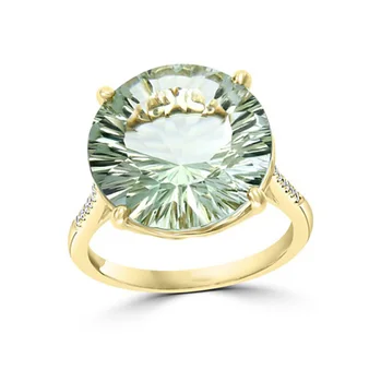 6.6ct Natural Square Customized Green Amethyst ring 14k Gold Real Engagement Gold Ring Unique Jewelry