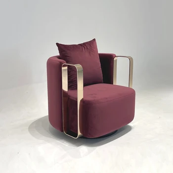Luxury modern swivel metal single chairs velvet fabric bedroom recliner armchair set leisure furniture living room sofa chair