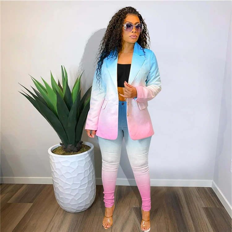 Newest Design High Quality Women Fashion Clothing  2020 Winter Colorful 2 Piece Set Button Two Piece Set