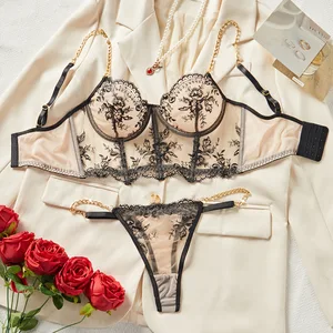 2026 New Arrival Women's Bra Set Black Mesh Lace Embroidery Underwire Fishbone Sexy Lingerie Set