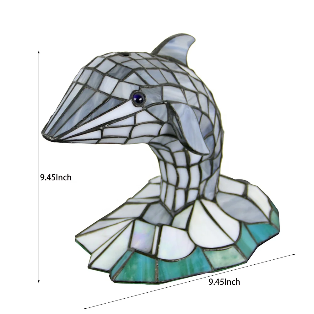 LongHuiJing Antique Stained Glass Dolphin Pattern Lampshade Tiffany Lamp for Hotel Decoration