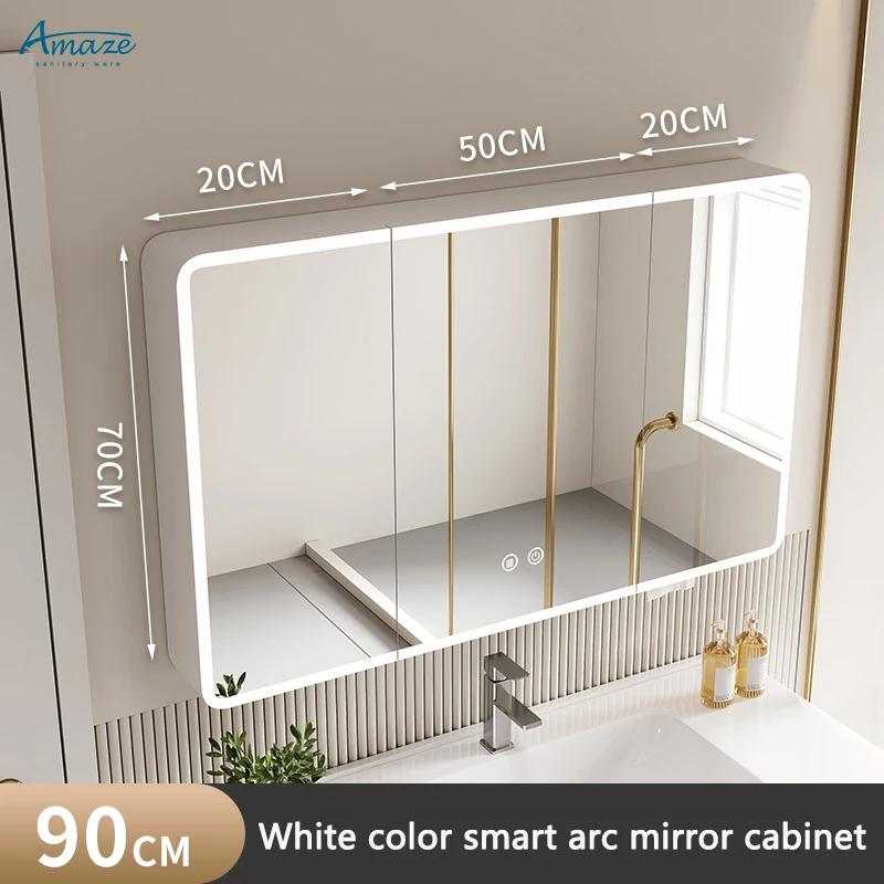 Wholesale aluminum wall mounted bathroom design smart mirror cabinet touch screen led cabinet mirror details