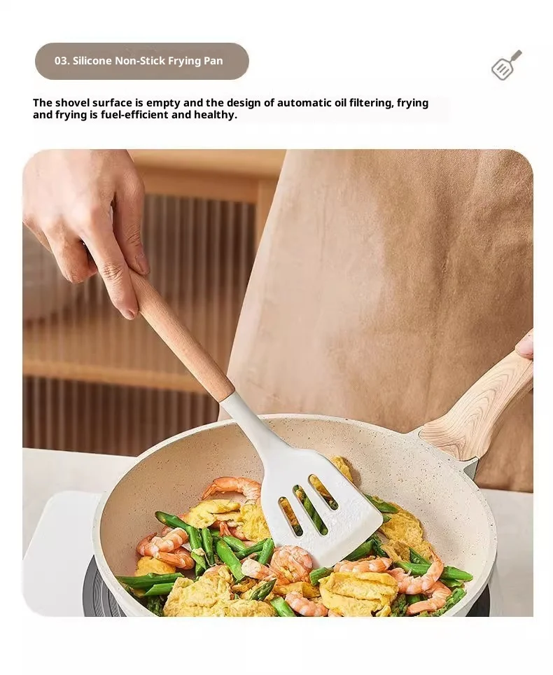 High-Temperature Resistant Anti-Scalding Kitchen Utensils Factory Direct Supply Wooden Handle Cooking Tool Set manufacture