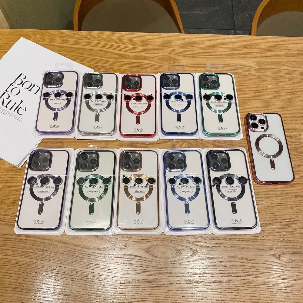 Shockproof Tpu Magnetic Phone Case with Lens Film Set Luxury Wireless Charging Phone Case for Iphone 12 13 14 15 16 Pro Max