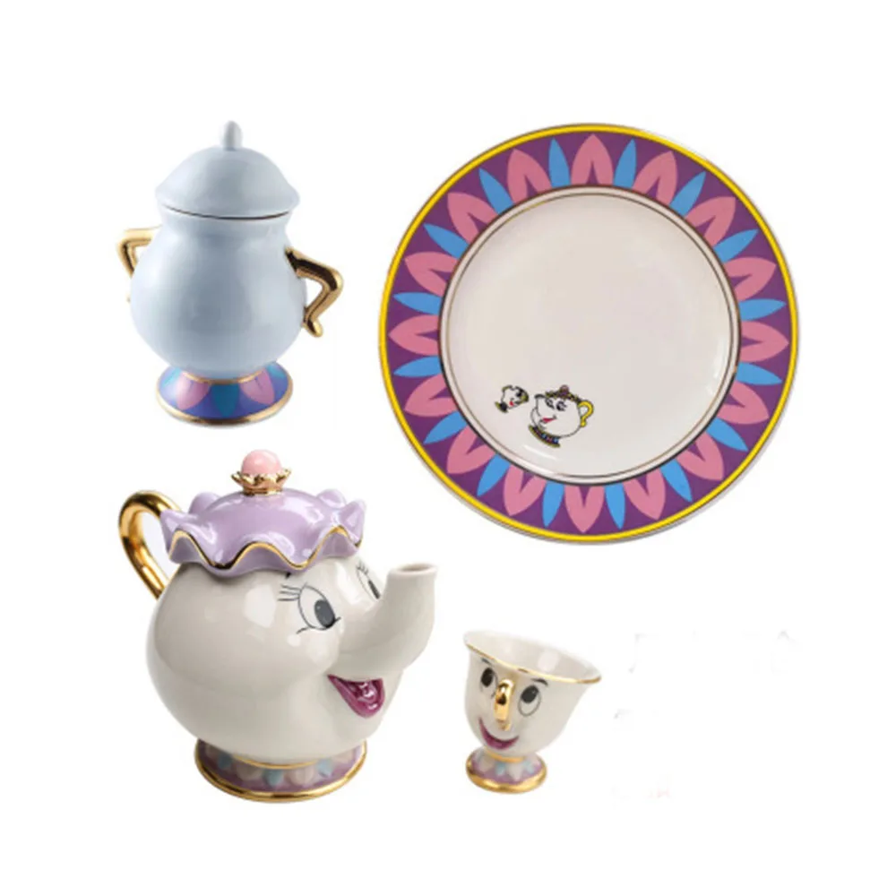 La Bella e la Bestia Set Mrs Potts con teiera e tazze in ceramica Set con teiera  e tazza da tè (teiera e tazza) : : Casa e cucina