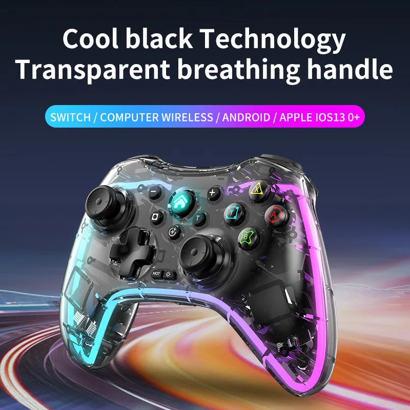 Transparent BT Wireless Game Controller for NS Switch with RGB Lighting Joystick Gamepad for Switch Pro PC Android TV Box