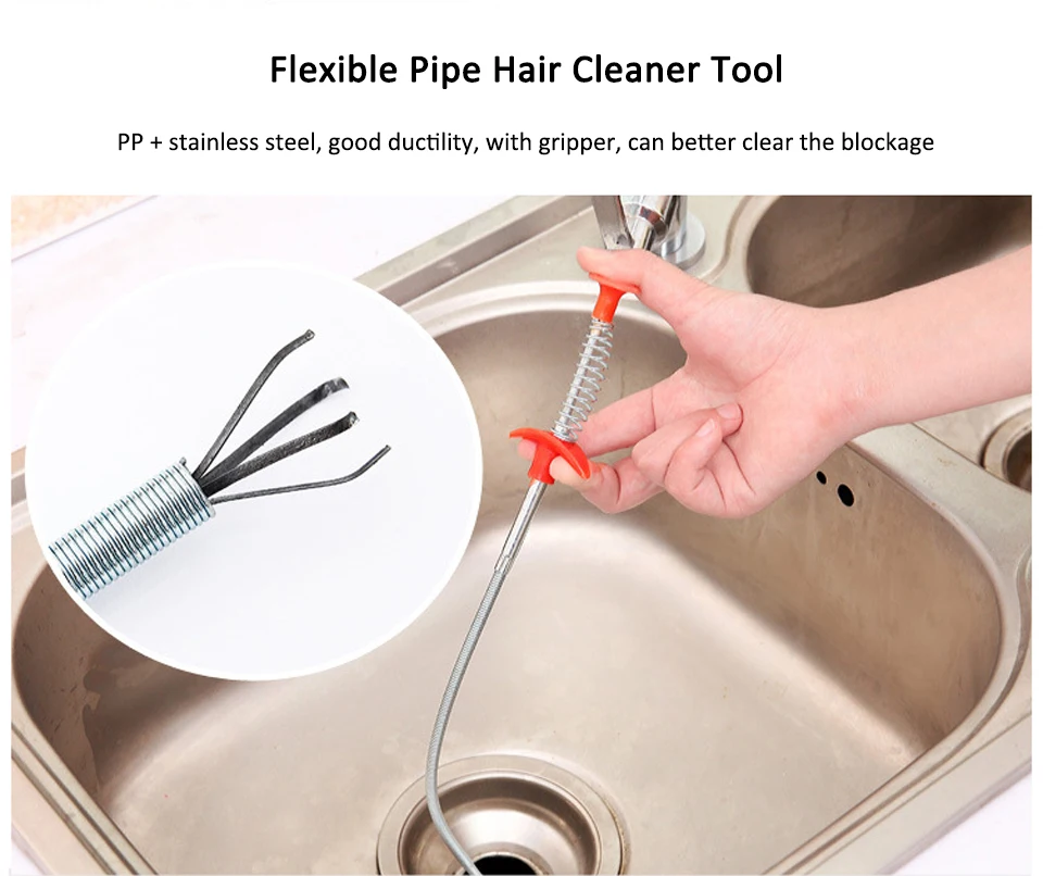 60cm Drain Snake Spring Pipe Dredging Tool Dredge Unblocker Drain Clog Tool  for Kitchen Sink Sewer
