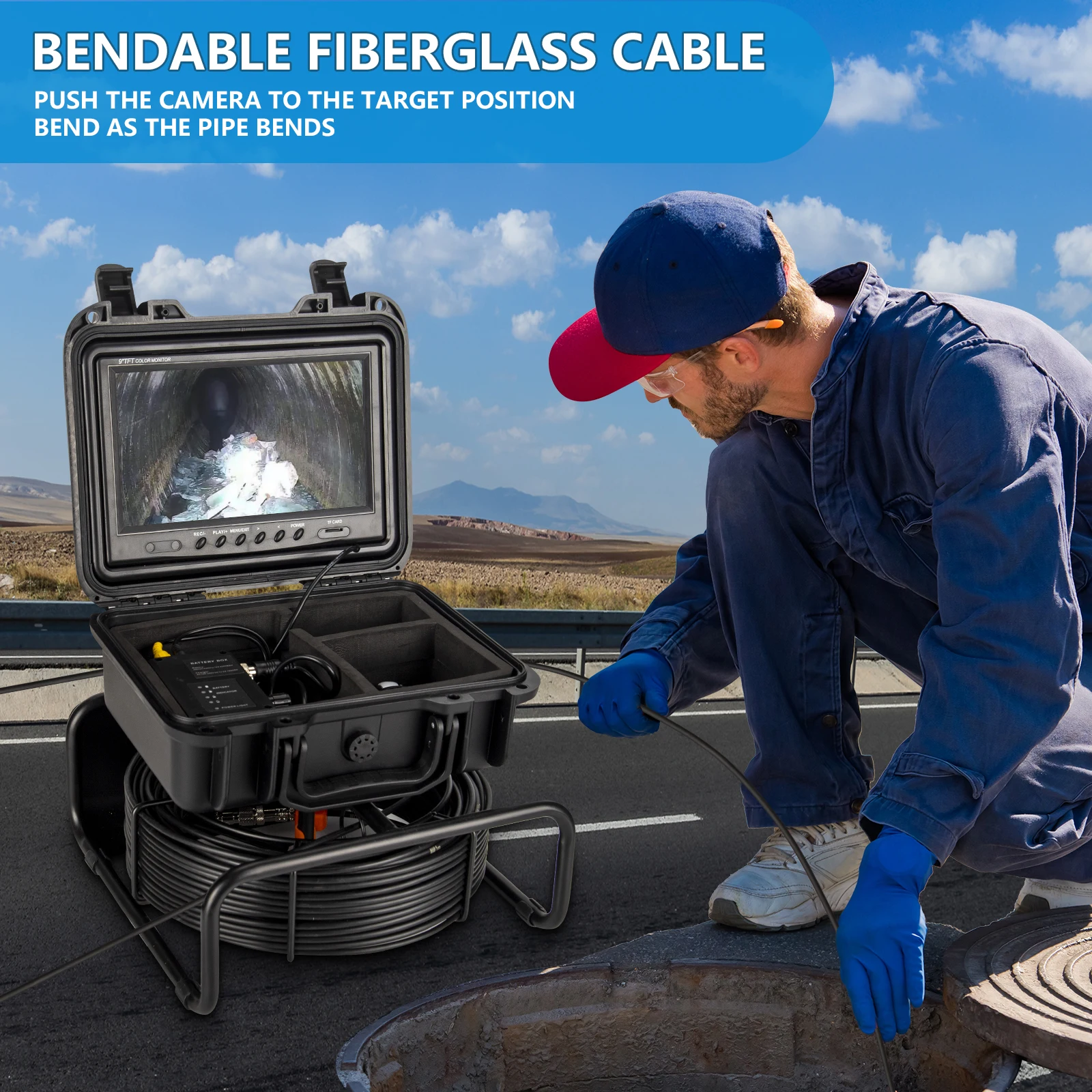 9Inch Drain Pipe Inspection Sewer Camera  512HZ SondeSelf Leveling Industrial Endoscope 23 mm Head Sewer Pipe Camera with Locator details