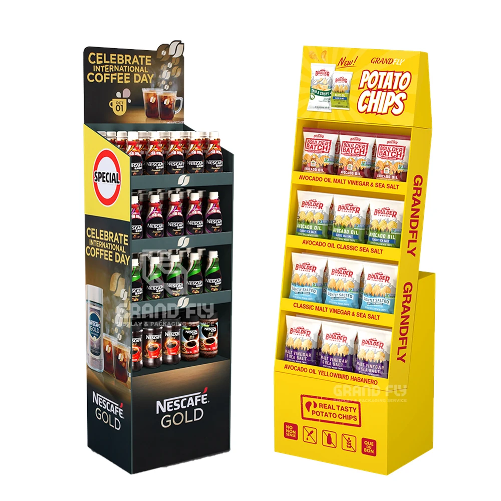 Custom Retail Pop up Cardboard Display Promotional Pos Paper Display Rack Snacks Drinks Liquor Shelf Cardboard Display Stand