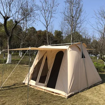 4 Season Canvas Fabric Large Space 4-6 Family use Spring Bar Flex Bow Canvas Tent For Campsite Camping