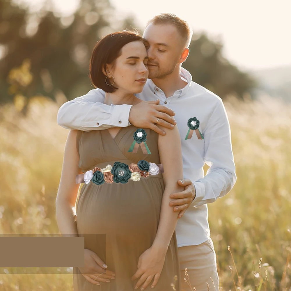 Cloud Theme Baby Shower Sash & Corsage Set - Maternity Belly Belt With Mom & Dad To Be Pins