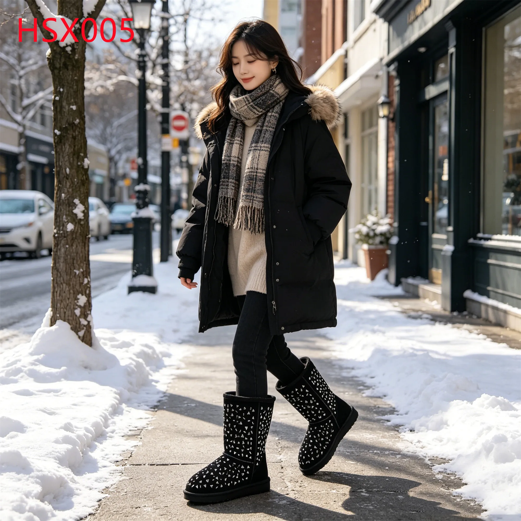 LXG,Snowy Commute Diamond Ornament Design Lady Snow Boots Snowscape Viewing Heat Retention Winter Sheepskin Boots HSX005