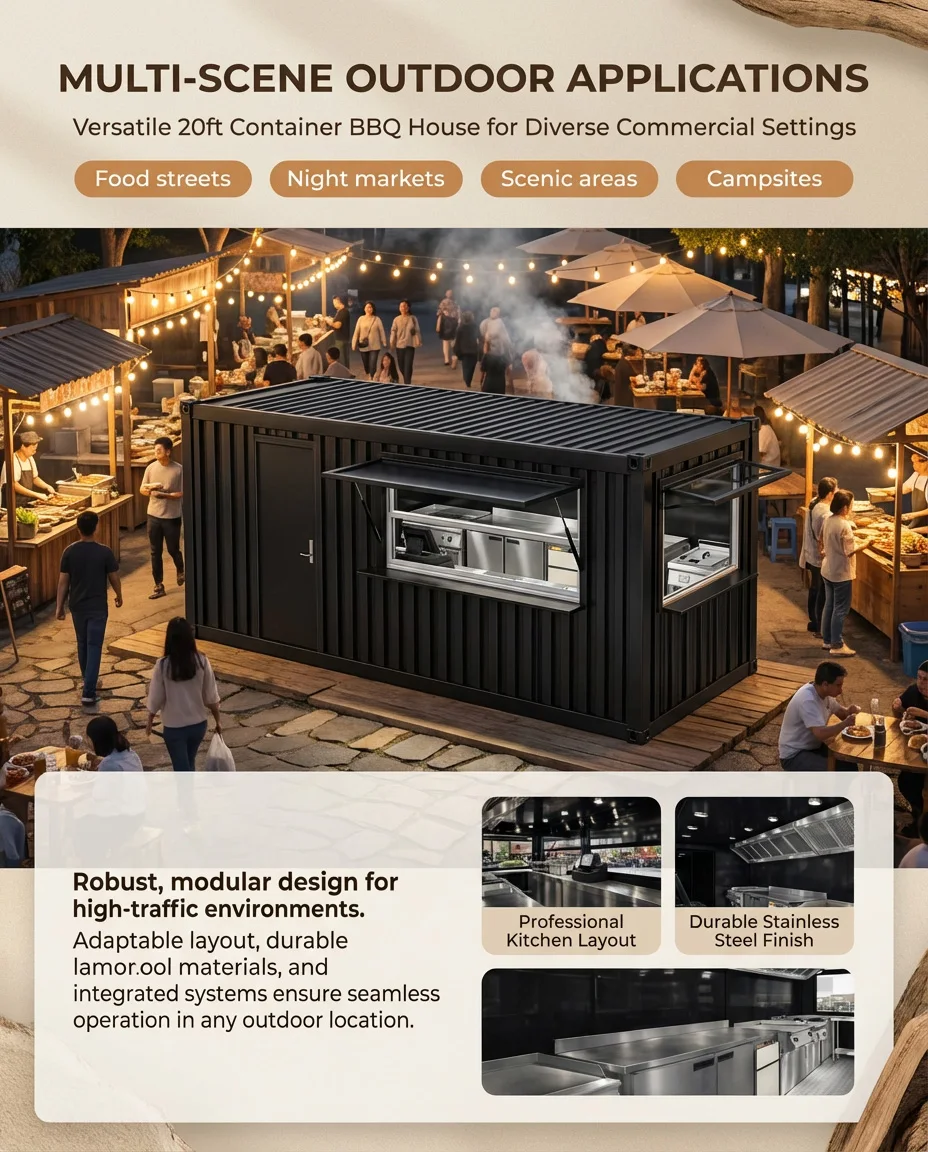 product commercial design prefab barbecue house 20ft modular shipping container shop with kitchen for outdoor catering-4