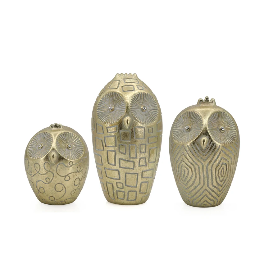 Decorative Resin Bird Owl Crafts Animal Statue Pattern Texture Set of 3 Home Decoration